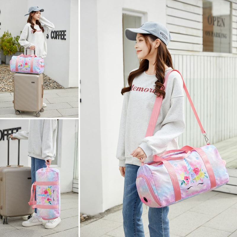 pink unicorn gym duffle bag